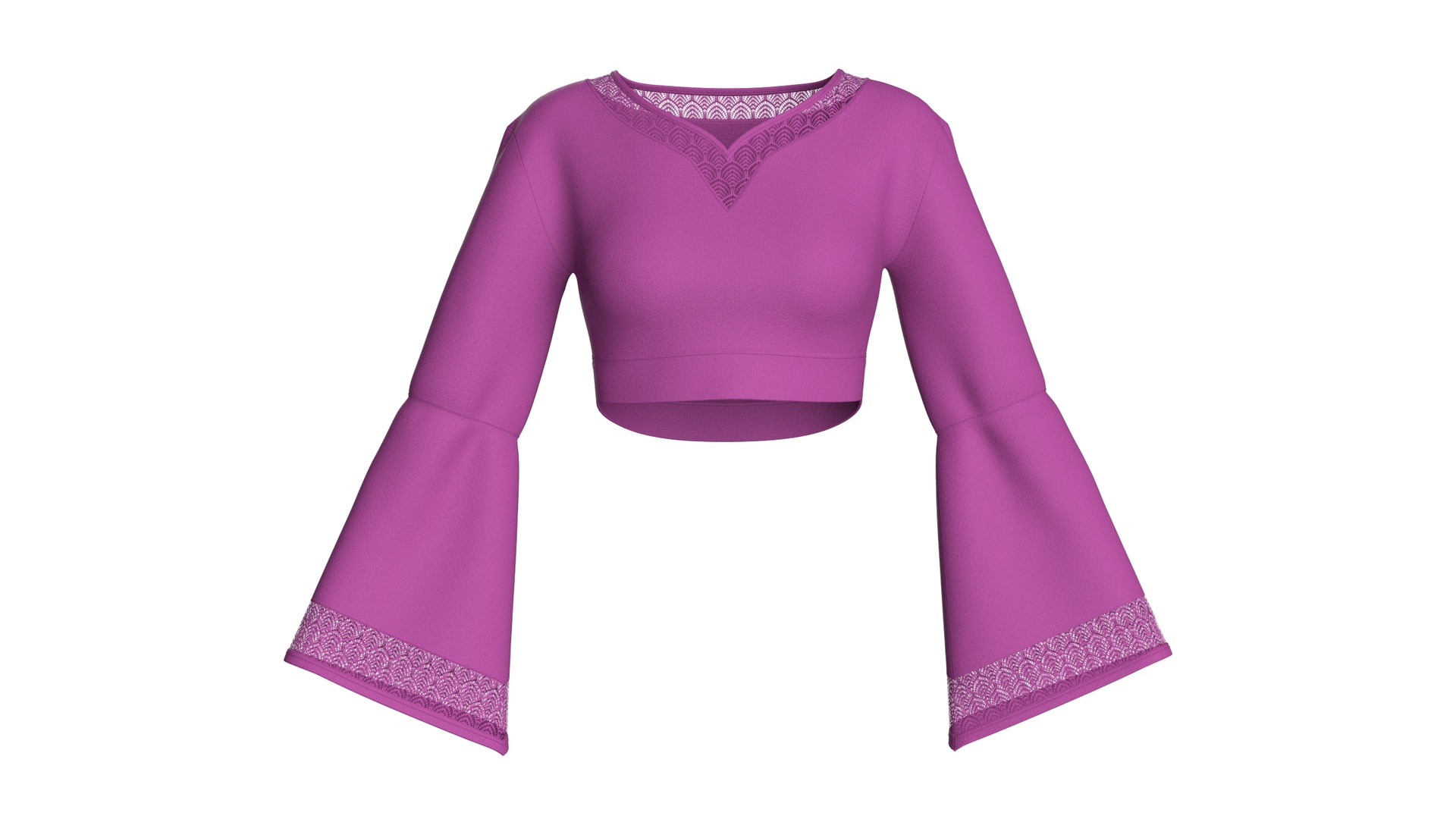 Media 1 for listing Girls Lace Trim Bell - Sleeve Cropped Top | High Poly