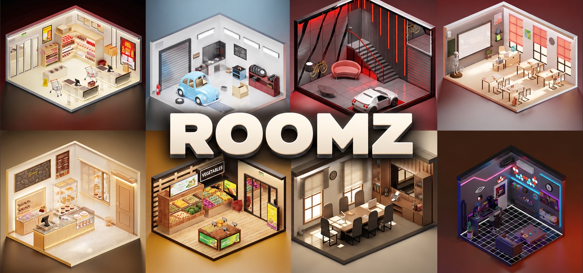 Media 1 for listing ROOMZ - 17 Furnished Stylized 3D Rooms for Blender