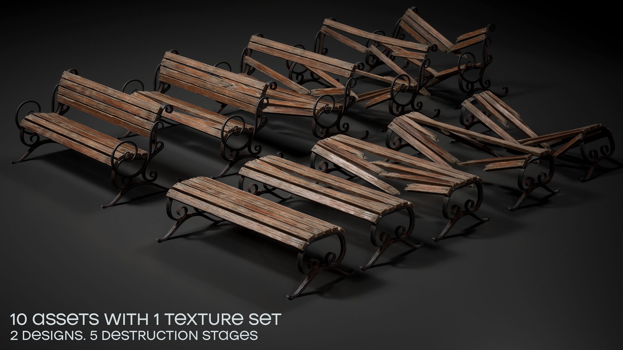 Media 1 for listing Abandoned Park Benches Bundle - 5 Stages of Decay