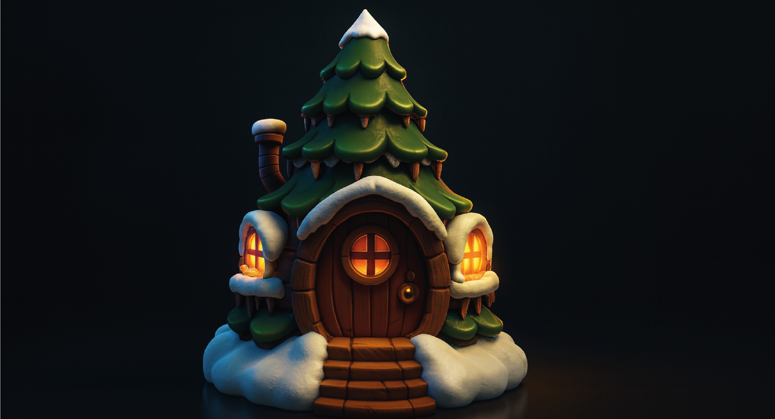 Media 1 for listing Enchanted Winter Pine Cottage – Stylized Fantasy Environment Asset