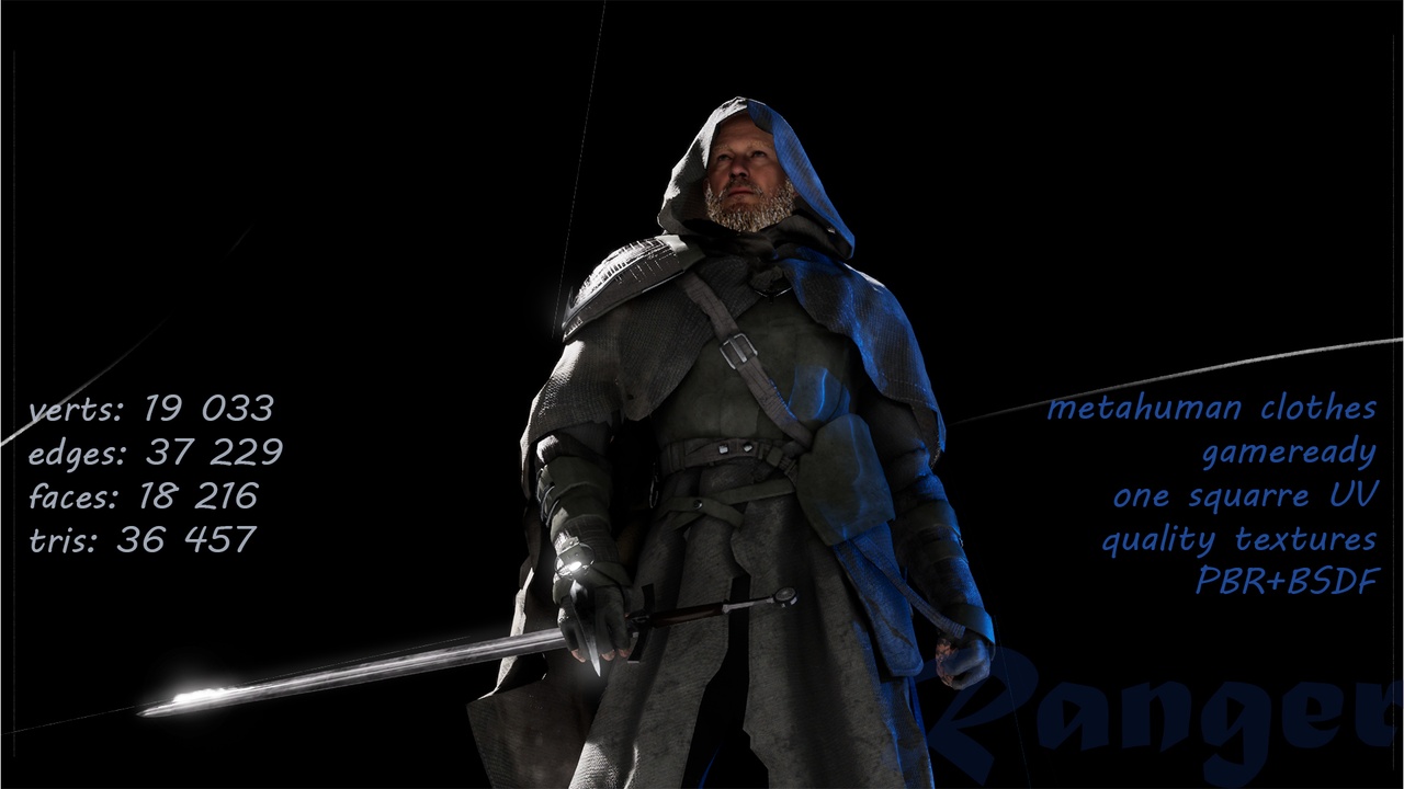 Media 1 for listing Ranger fantasy character clothes | Metahuman rig | nice PBR textures | LOTR