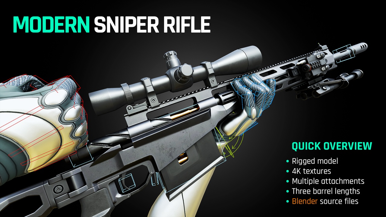 Media 1 for listing Modern Sniper Rifle – Rigged & Game Ready Model