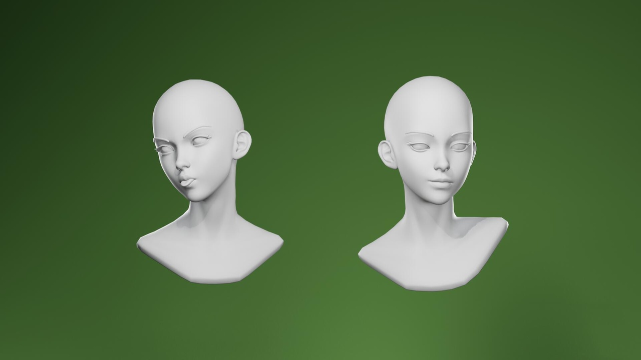 Media 1 for listing Stylized Anime Female Head Base Mesh 3D Model Rigged with Facial Rig Shape Keys