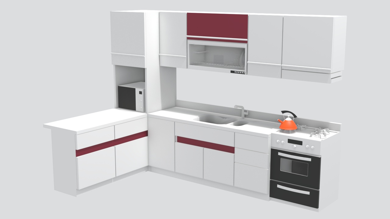Media 1 for listing Modern Kitchen Cabinet Set with Breakfast Bar 3D Model