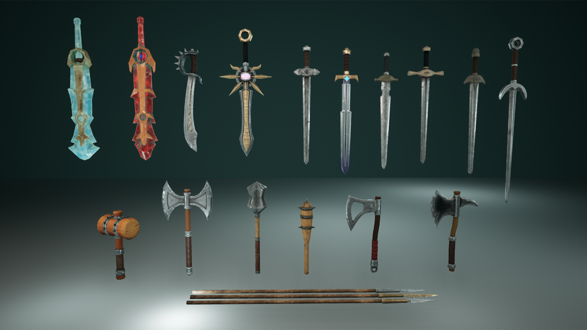 Fantasy Stylized Medieval Weapon Set with Axes, Swords, Spears, Maces ...