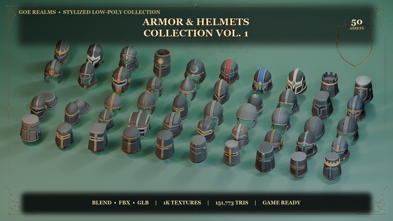 Media 1 for listing Stylized Armor & Helmets Collection Vol. 1 – 50 Props