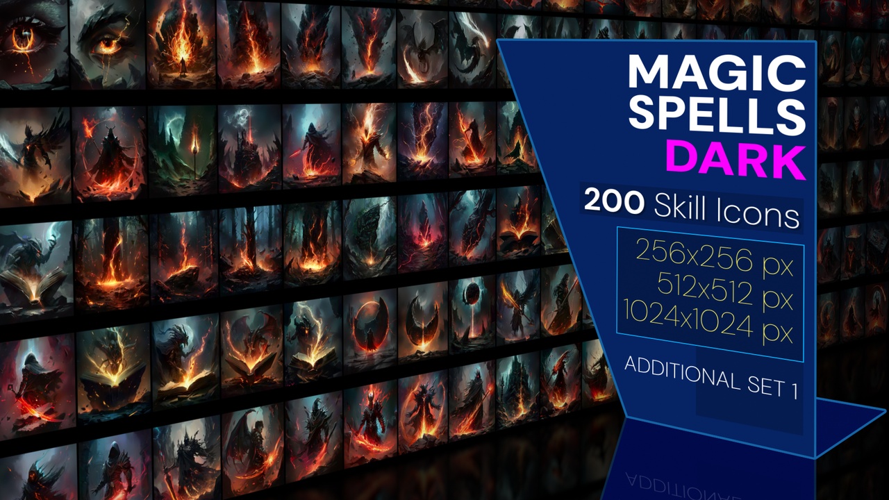 Media 1 for listing 200 additional magical spell icons themed around - Dark. Pack 1