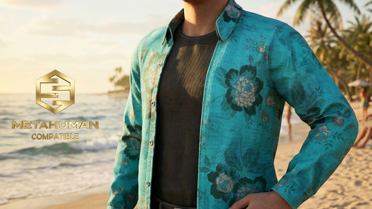 Media 1 for listing Tropical Floral Button Up Casual Overshirt with Layered Beach Resort Styling