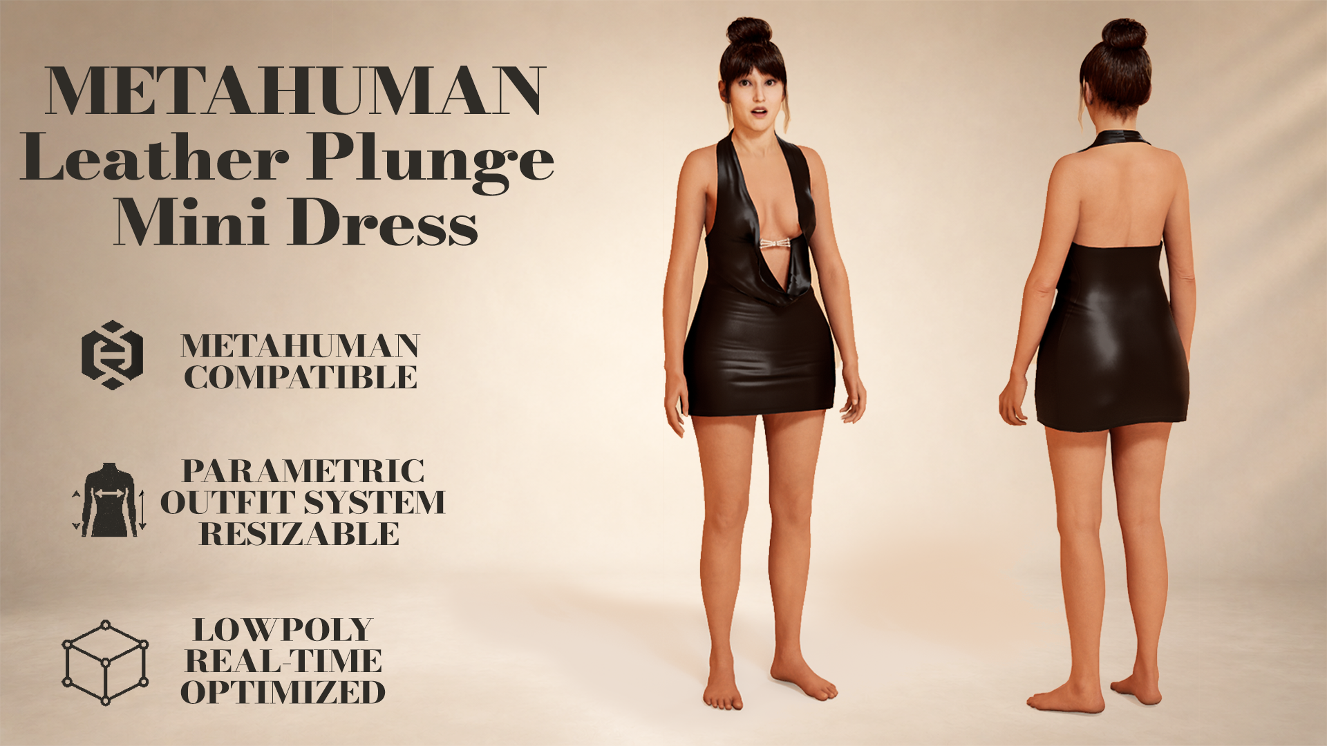 MetaHuman Female Leather Plunge Mini Dress