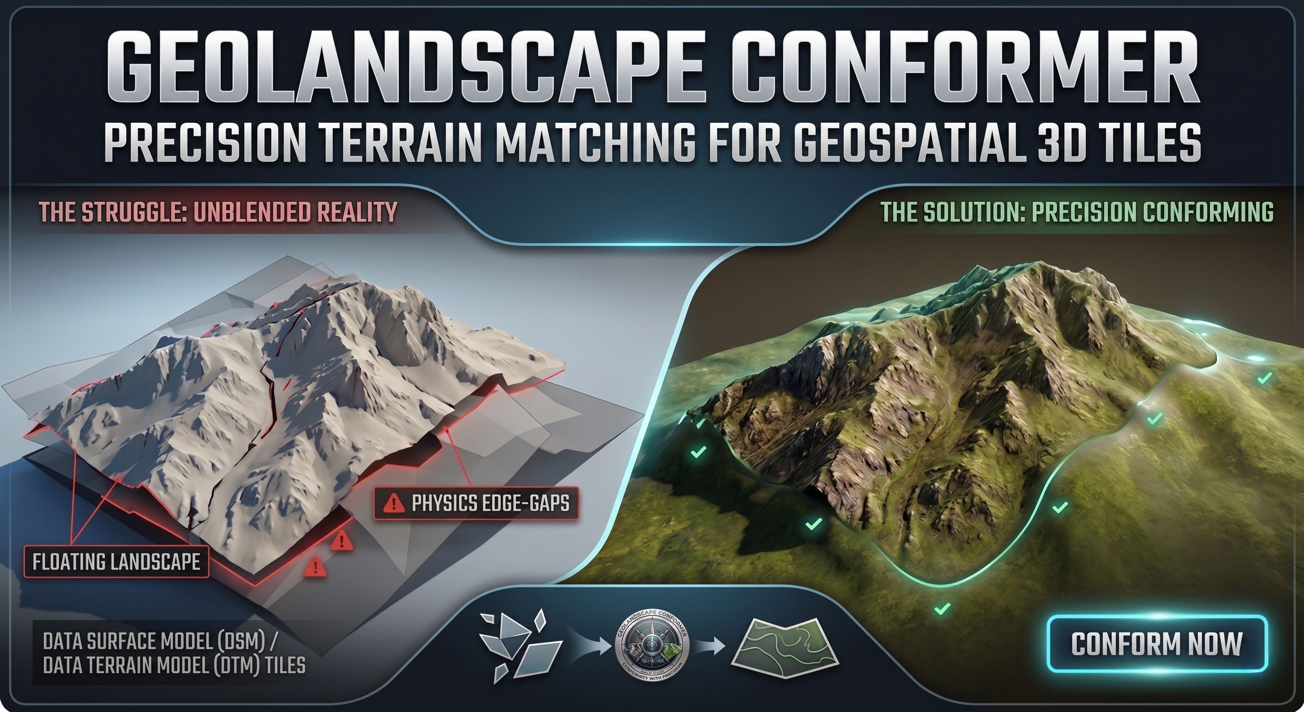 Media 1 for listing GeoLandscape Conformer: Precision Terrain Matching for Geospatial 3D Tiles