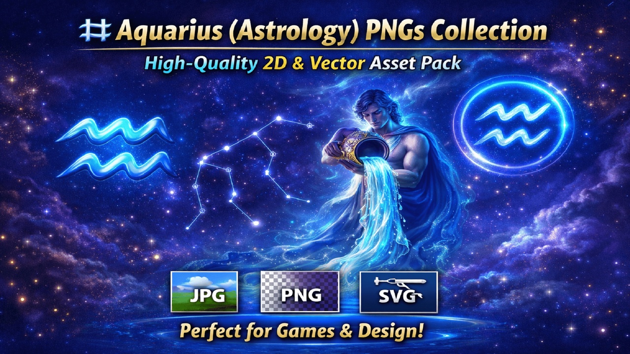 Media 1 for listing ♒ Aquarius (Astrology) PNGs Collection – High-Quality 2D & Vector Asset Pack