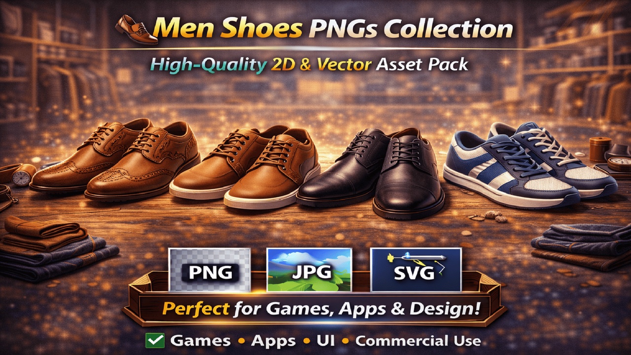 Media 1 for listing 👞 Men Shoes PNGs Collection – High-Quality 2D & Vector Asset Pack