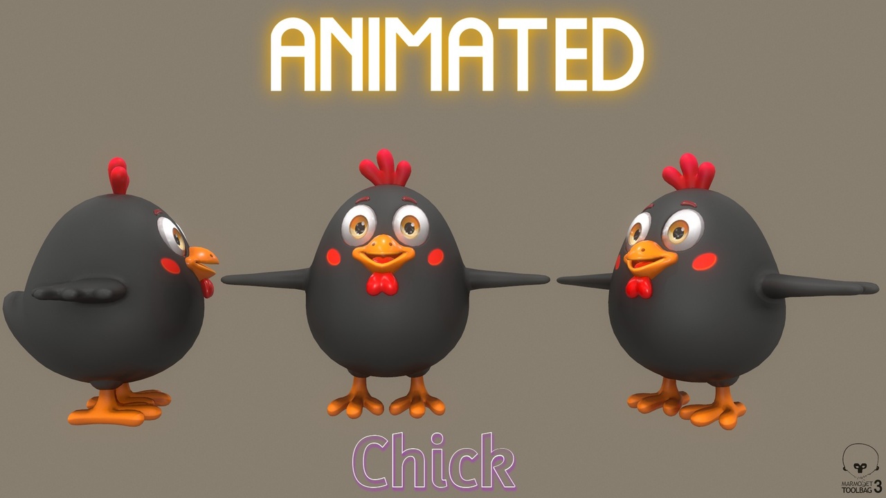 Media 1 for listing Free Cute Animated Black Chick Free low-poly 3D model