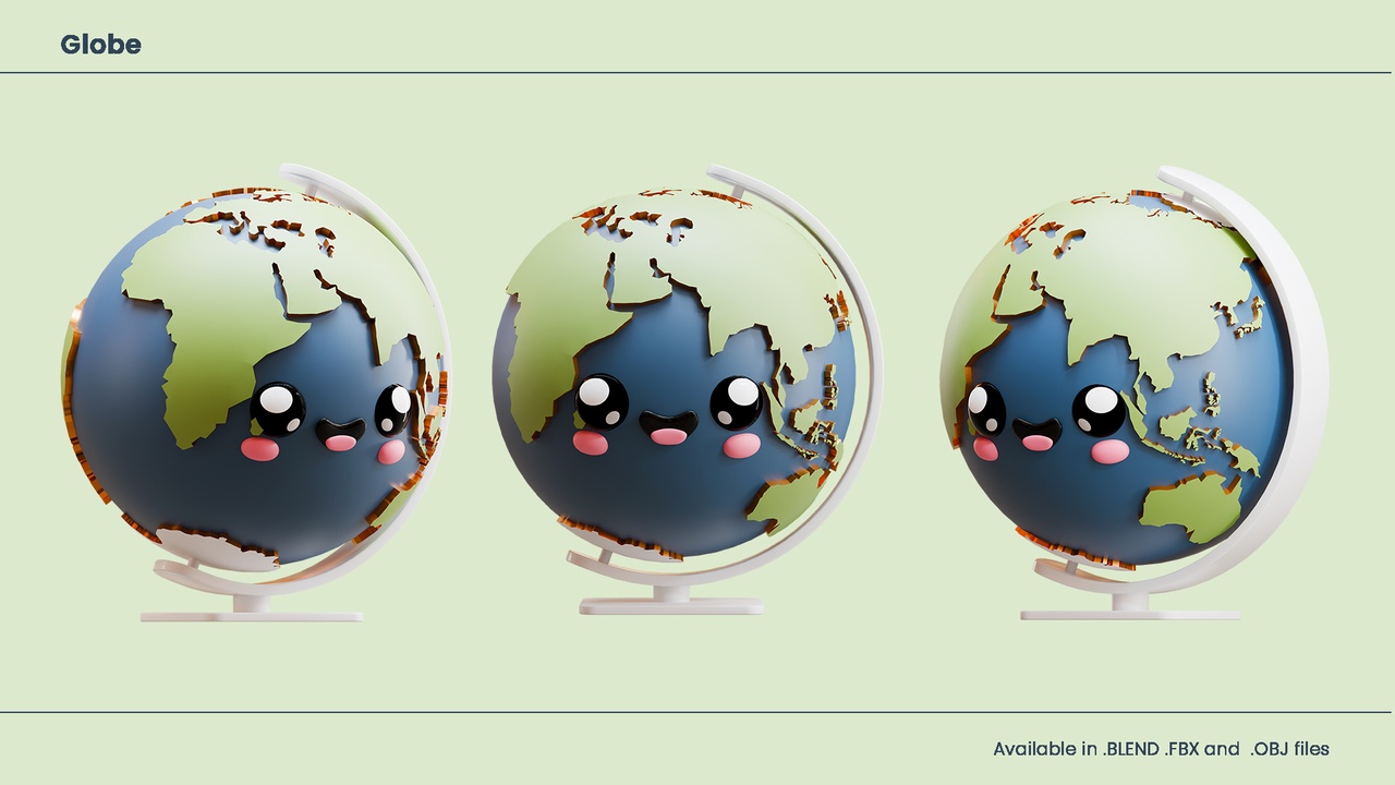 Media 1 for listing Cute Kawaii Earth Globe 3D Character