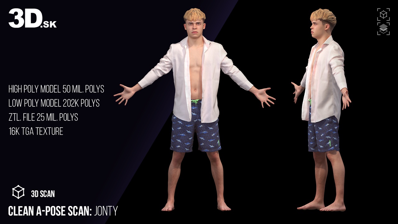 Media 1 for listing Male 3D Character Jonty - Clean A Pose Scan