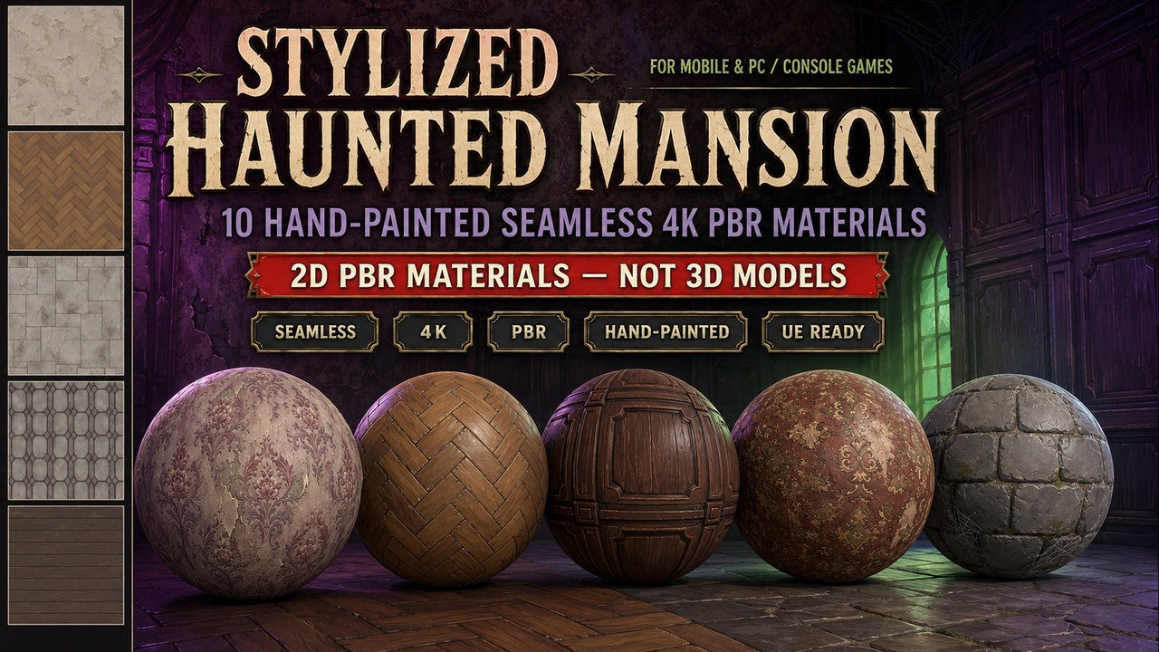 Media 1 for listing Stylized Haunted Mansion Halloween - 10 Hand-Painted Seamless 4K Textures
