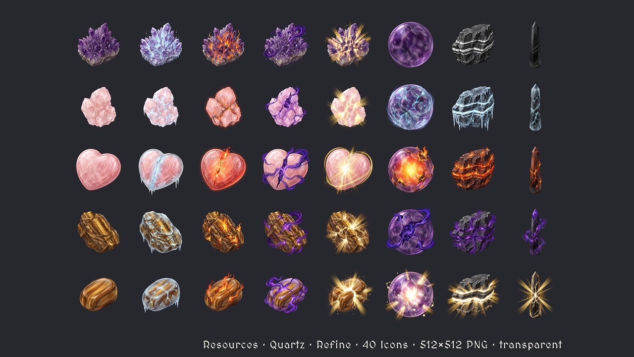 Media 1 for listing Gemstones - 40 Crystalline Quartz Icons [512x512 HD]