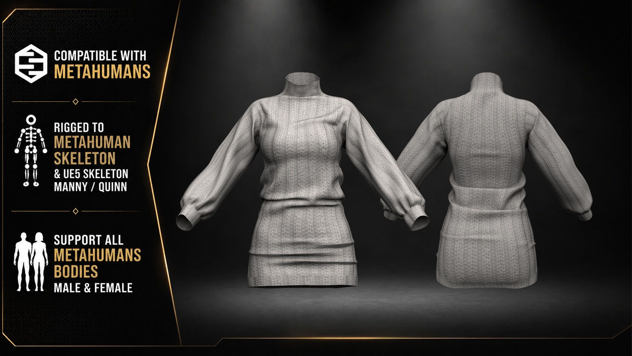 Media 1 for listing Knitted Sweater Dress for MetaHumans (UE5)
