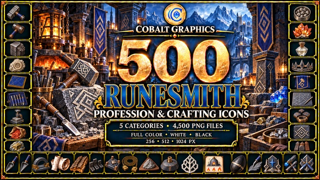 500 Runesmith Profession Icons | RPG Runestones, Engraving & Crafting — Cobalt Game Assets