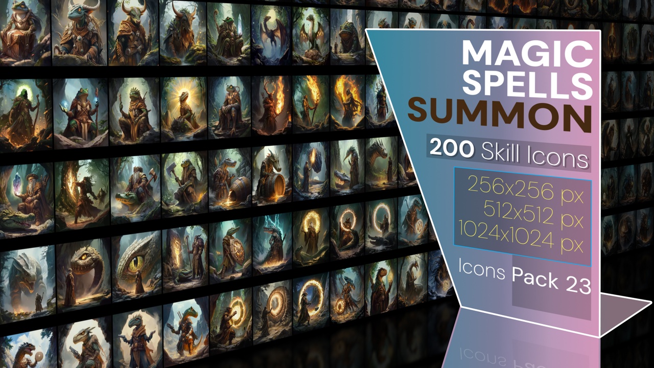 商品 200 Magic Spell Icons Pack 23 - Summon 的媒体 1