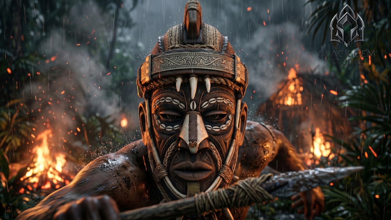 Media 1 for listing Primitive Tribal Jungle Hunter Mask for Ancient Ritual Warrior Characters