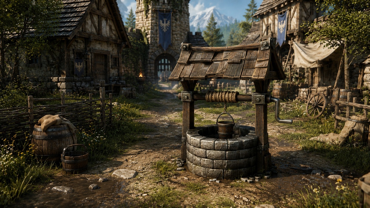 Media 1 for listing Medieval Stone Well – Stylized Fantasy Village Prop