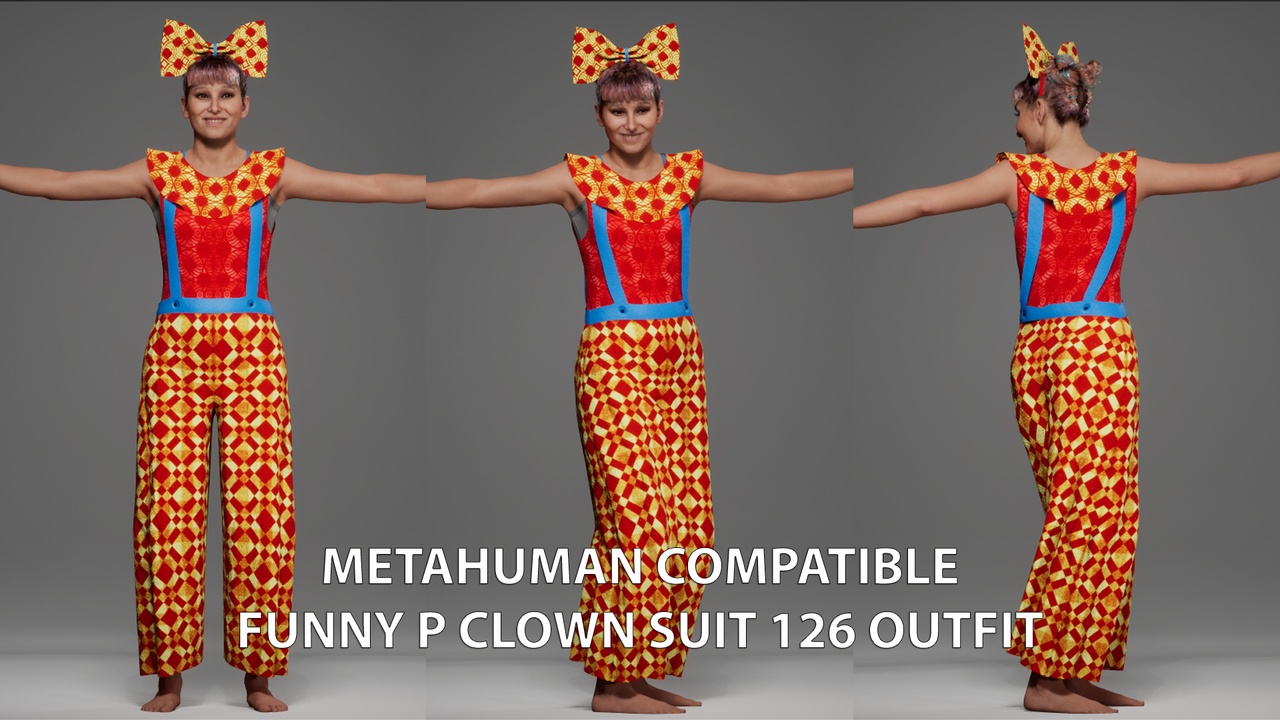Медиа 1 для объявления MetaHuman Compatible Funny P Clown Suit 126 Outfit