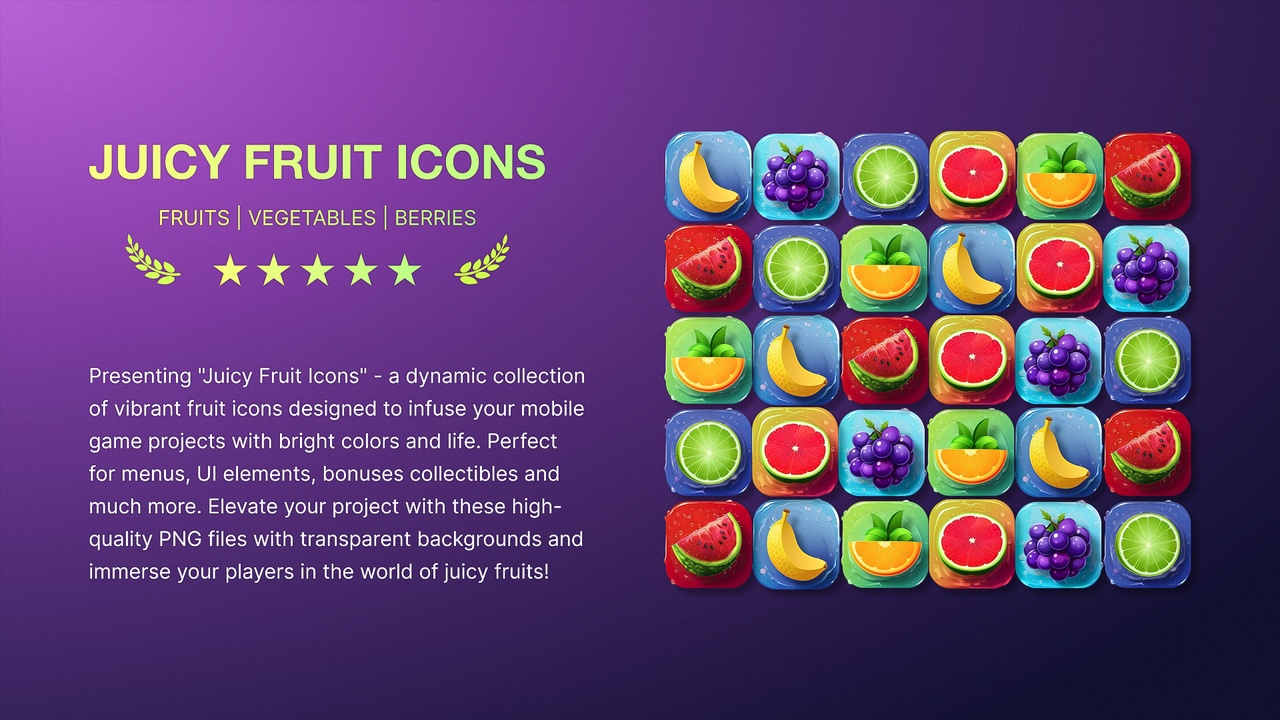 商品 105 Game Icons. Juicy Fruit. Mobile Game Elements 的媒体 1