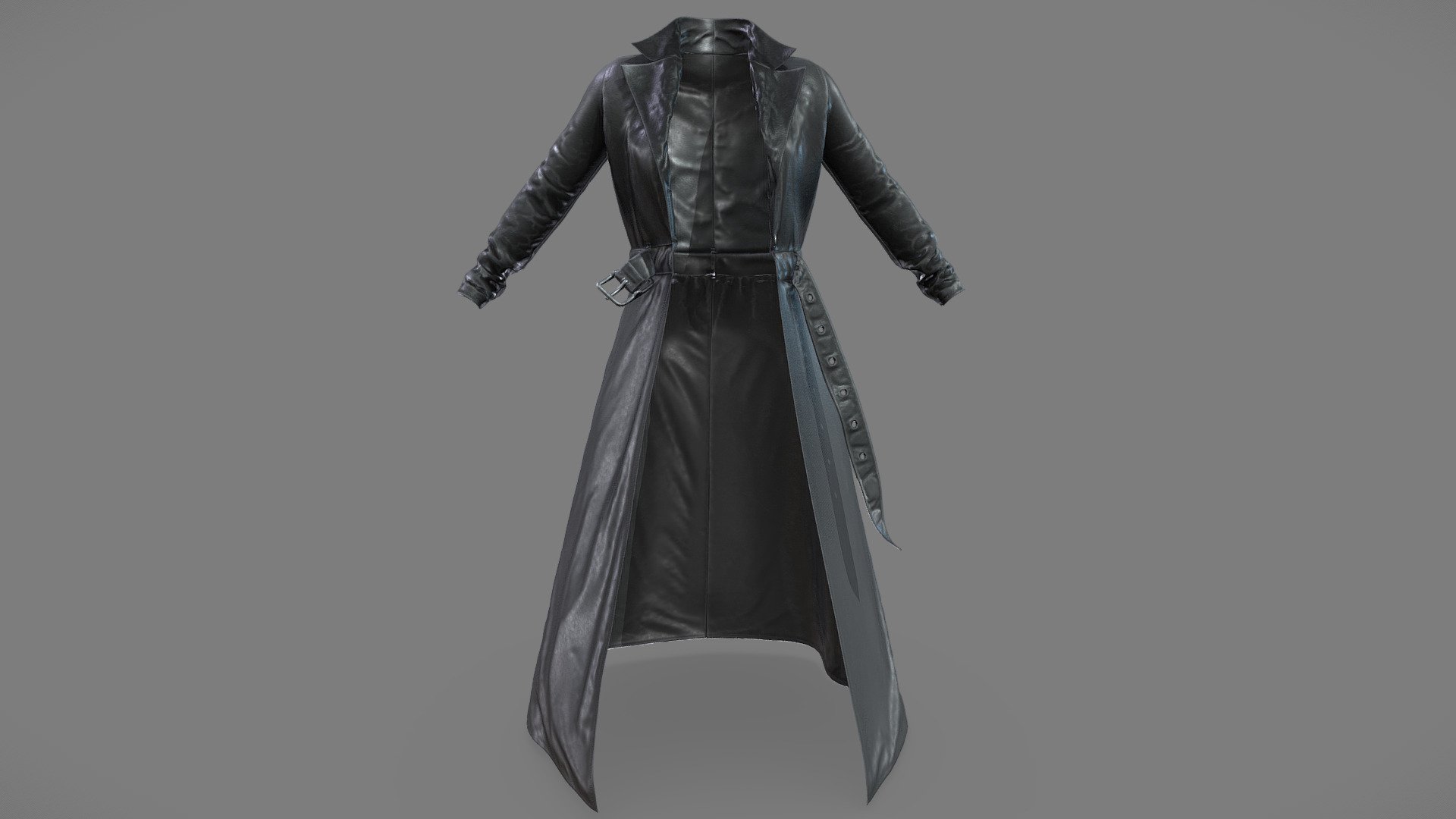 Long Black Trench Coat 3D Model - Urban Streetwear, Casual Agent