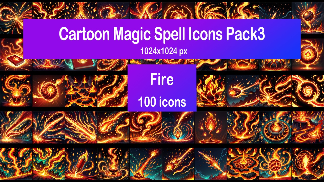 Media 1 for listing Cartoon Magic Spell Icons Pack3 - Fire