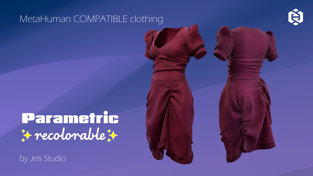 الوسائط 1 للقائمة Parametric and recolorable Dress with folds - made for Metahuman characters