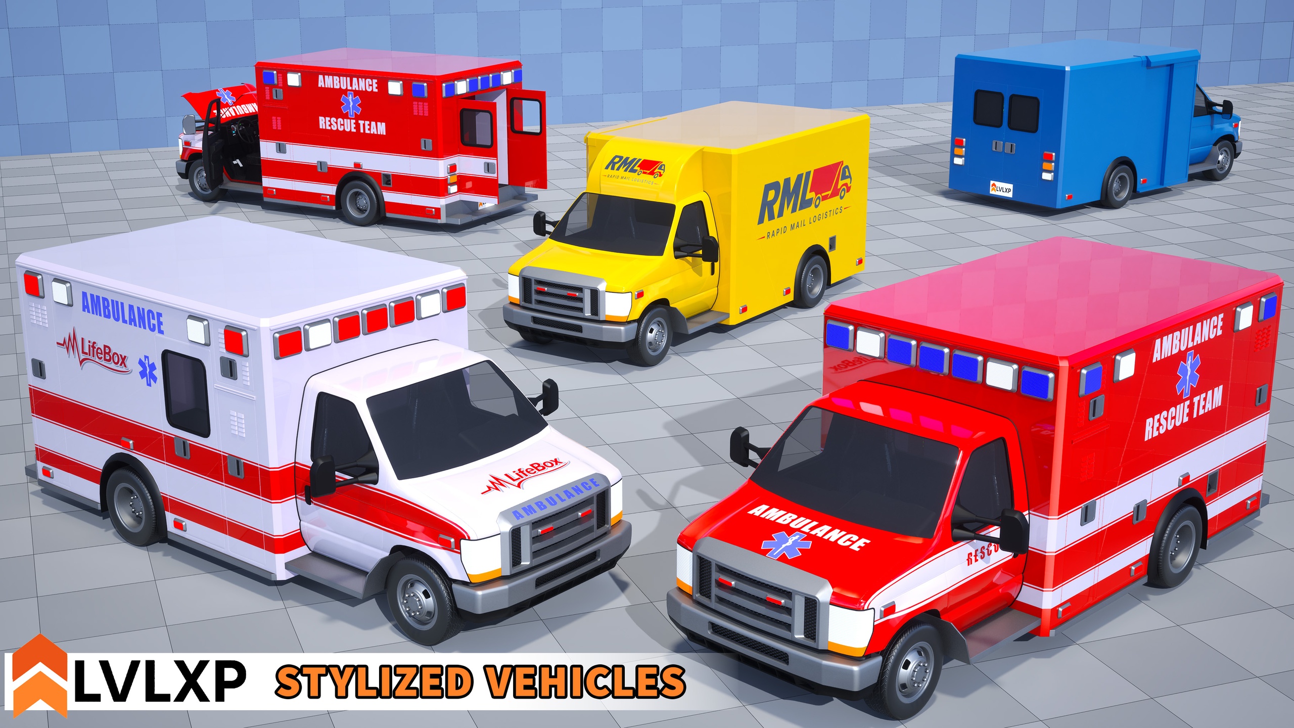 Media 1 for listing Stylized Drivable Vehicles - Ambulance "LifeBox" & Delivery Truck "MailBox"
