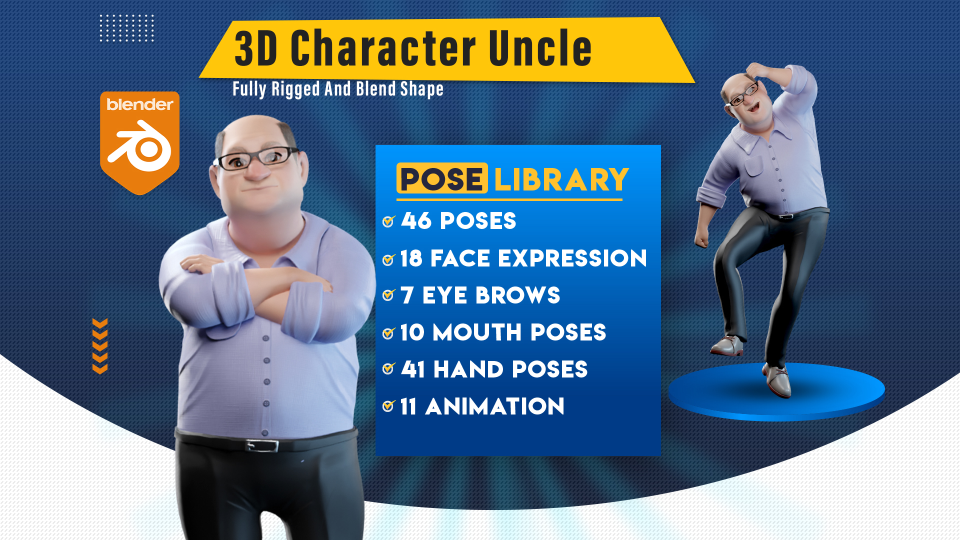 Pixar-Style Uncle Character rigged | Fab