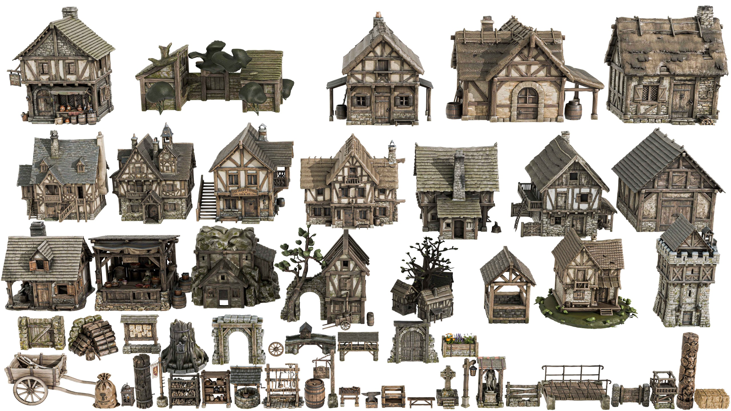 Media 1 for listing Stylized Medieval Village Environment Pack | Modular Fantasy Buildings & Props