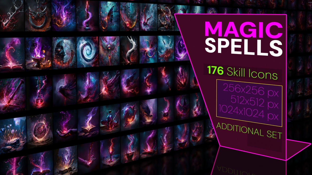 Media 1 for listing 176 additional magical spell icons themed around - Magic