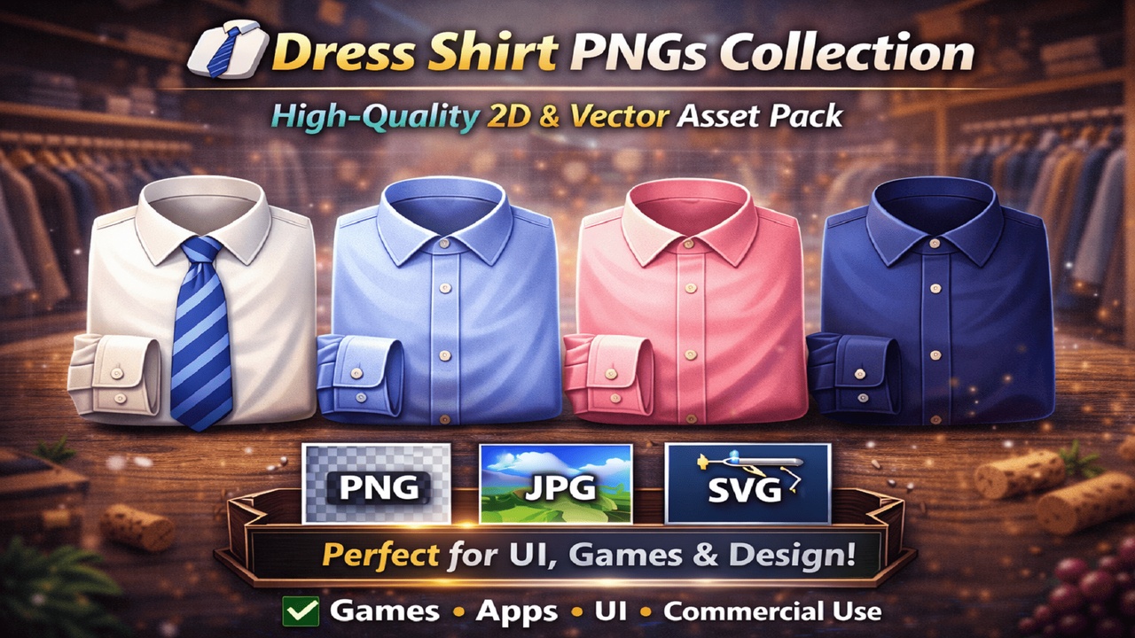 Media 1 for listing 👔 Dress Shirts PNGs Collection – High-Quality 2D & Vector Asset Pack