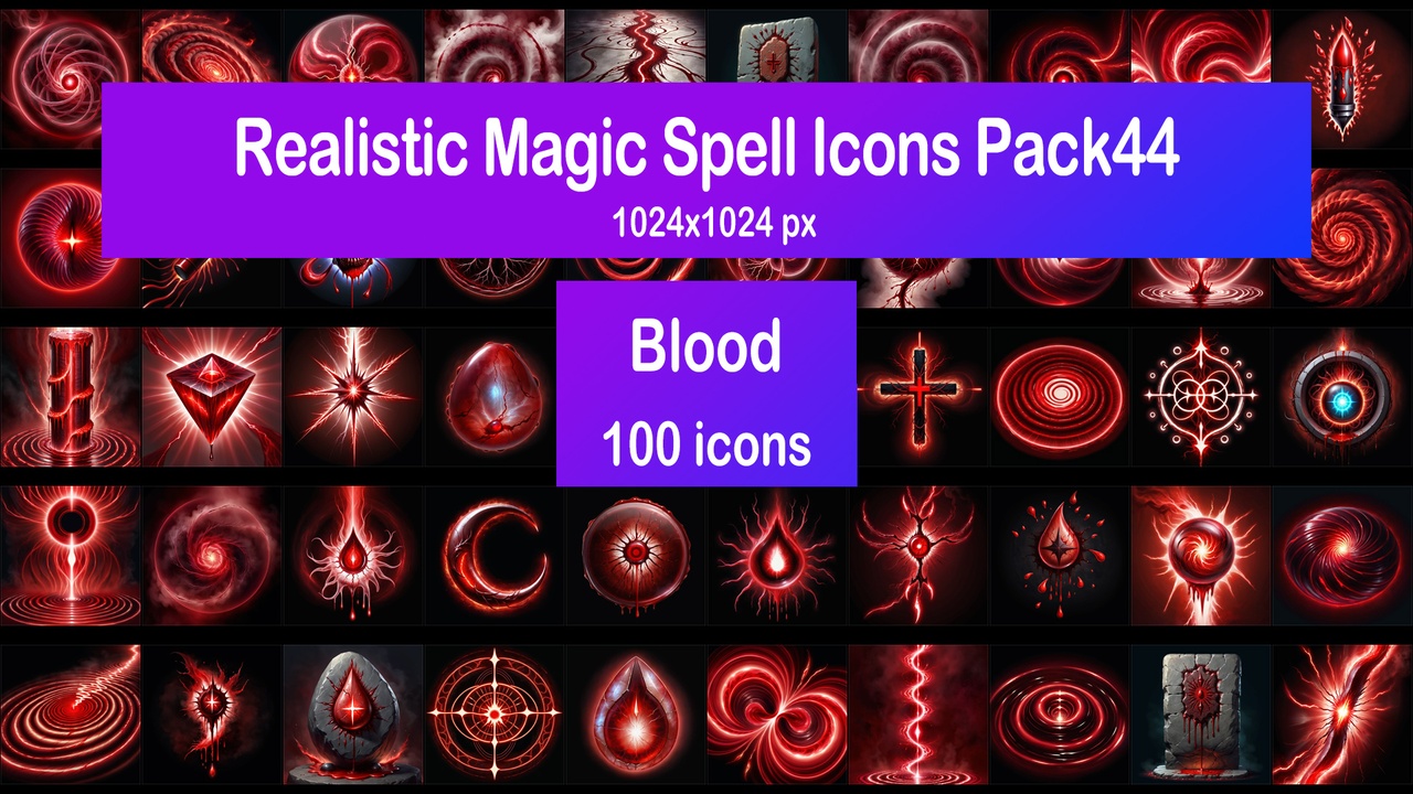 Media 1 for listing Realistic Magic Spell Icons Pack44 - Blood