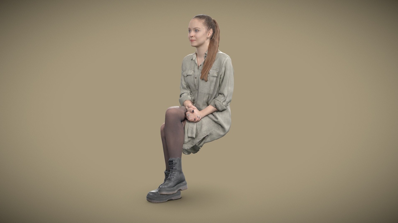 Media 1 for listing Stylish casual woman sitting with legs crossed - posed 3D scan