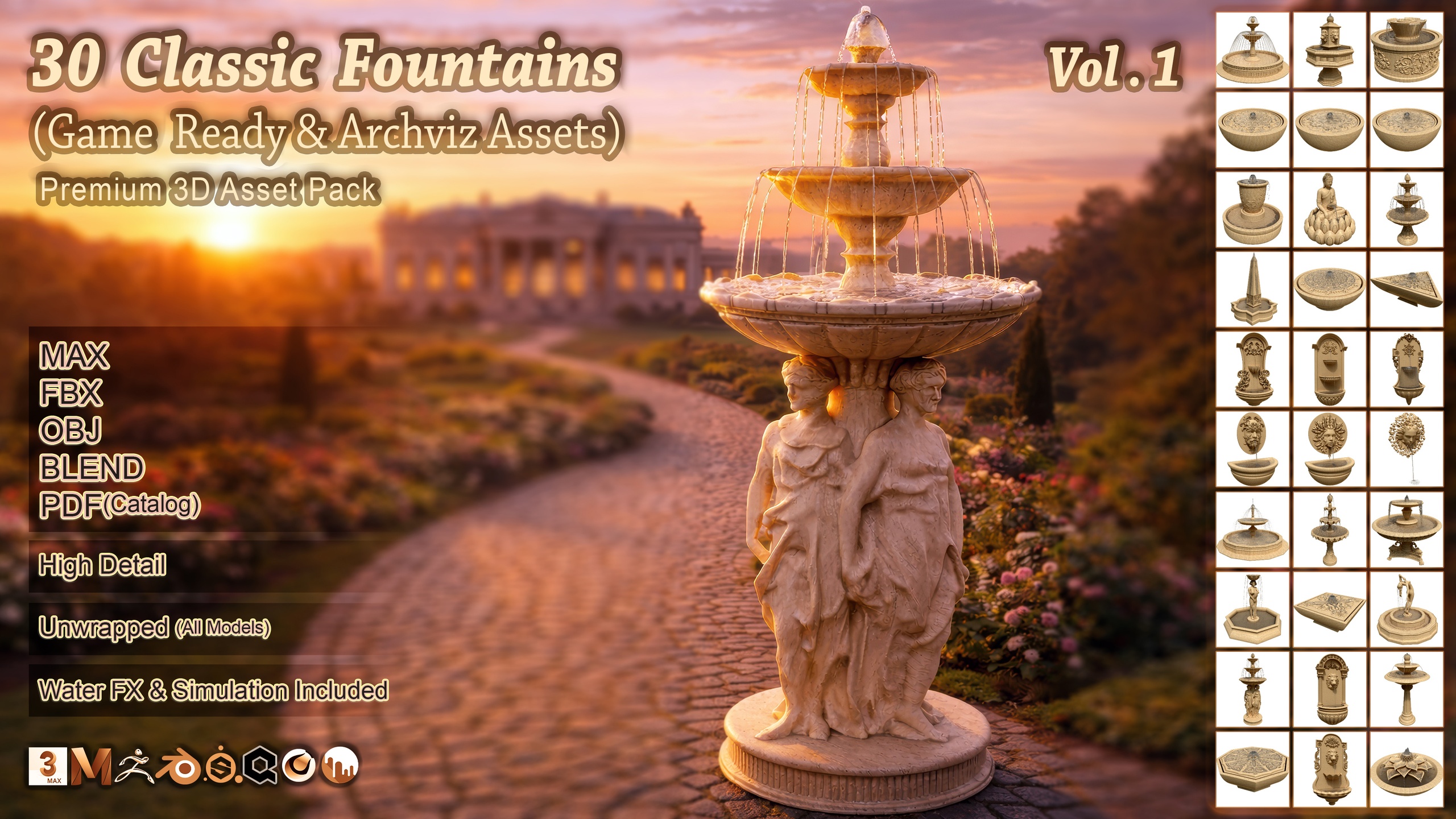 Media 1 for listing 30 Classic Fountains (Gameready and Archviz Assets)