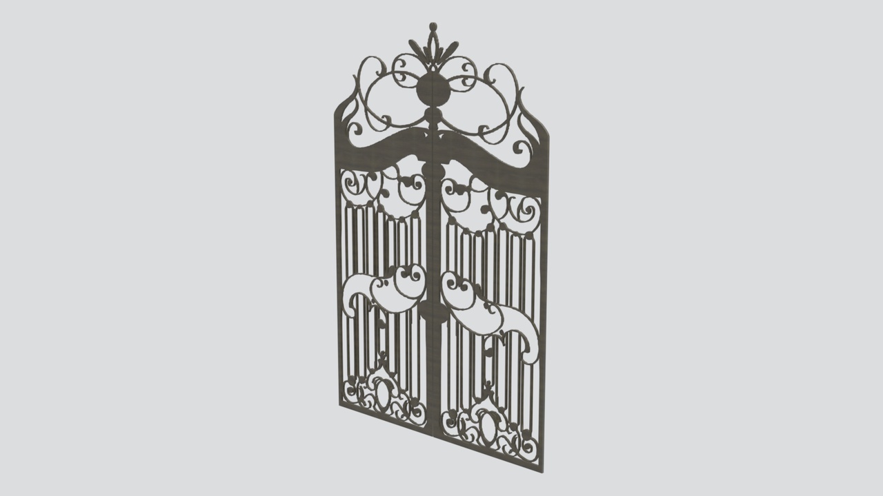 Media 1 for listing Arched Single Wrought Iron Gate with Ornate Scroll Crown 3D Model