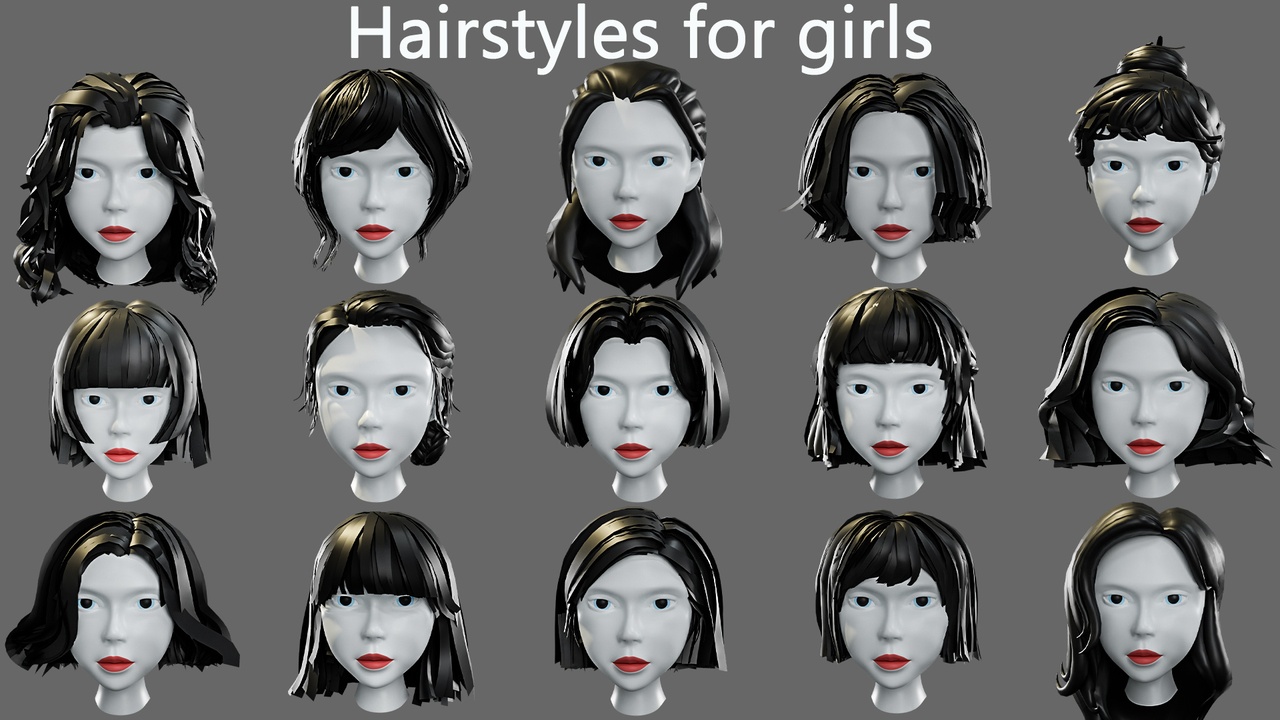 Media 1 for listing Hairstyles for girls Low-poly 3D model