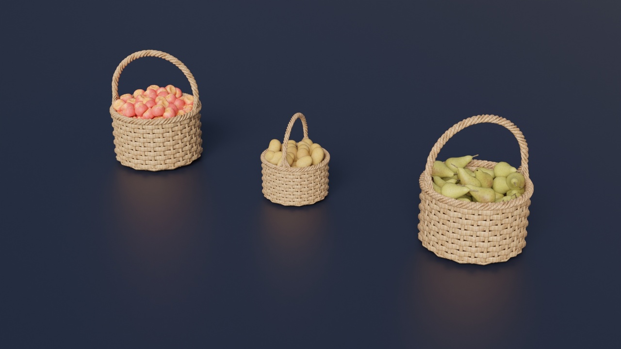 Media 1 for listing Cestas con manzanas, patatas y peras / Baskets with apples, potatoes and pears
