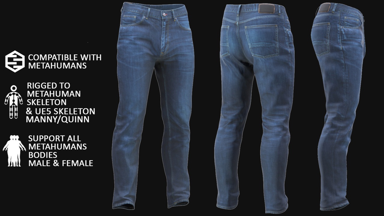 Media 1 for listing Jeans for MetaHuman, Rigged 3D Model 15 — UE5 Manny & Quinn