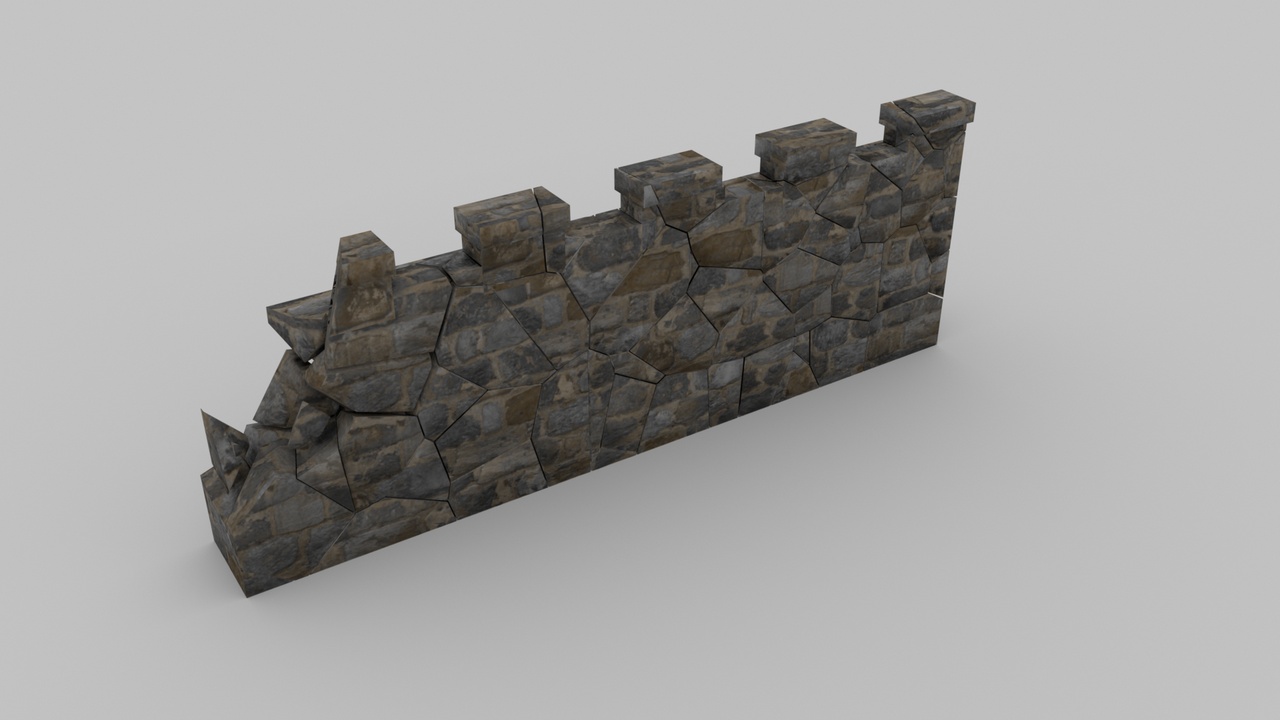 Media 1 for listing Ruined Medieval Stone Wall 02 – Modular Damaged Wall (2K PBR)