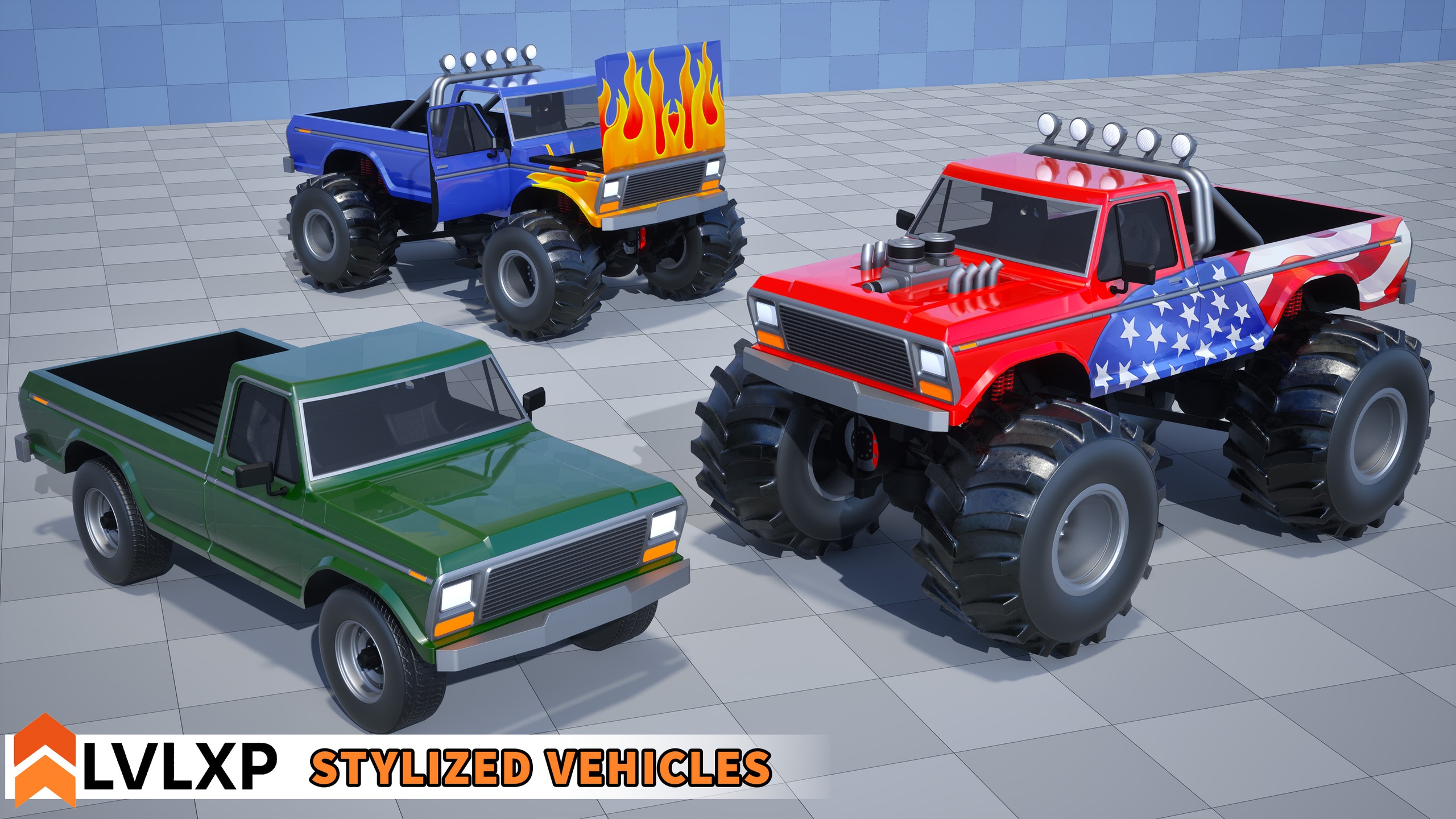 Media 1 for listing Stylized Drivable Vehicles - Off-Road Monster Car & Pickup Truck "Big Boy"