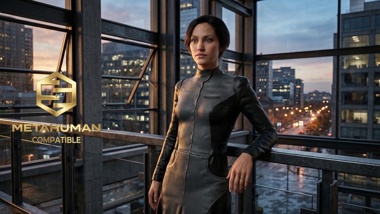 Media 1 for listing Futuristic Tactical Seam Dress with High Collar and Contoured Panel Design