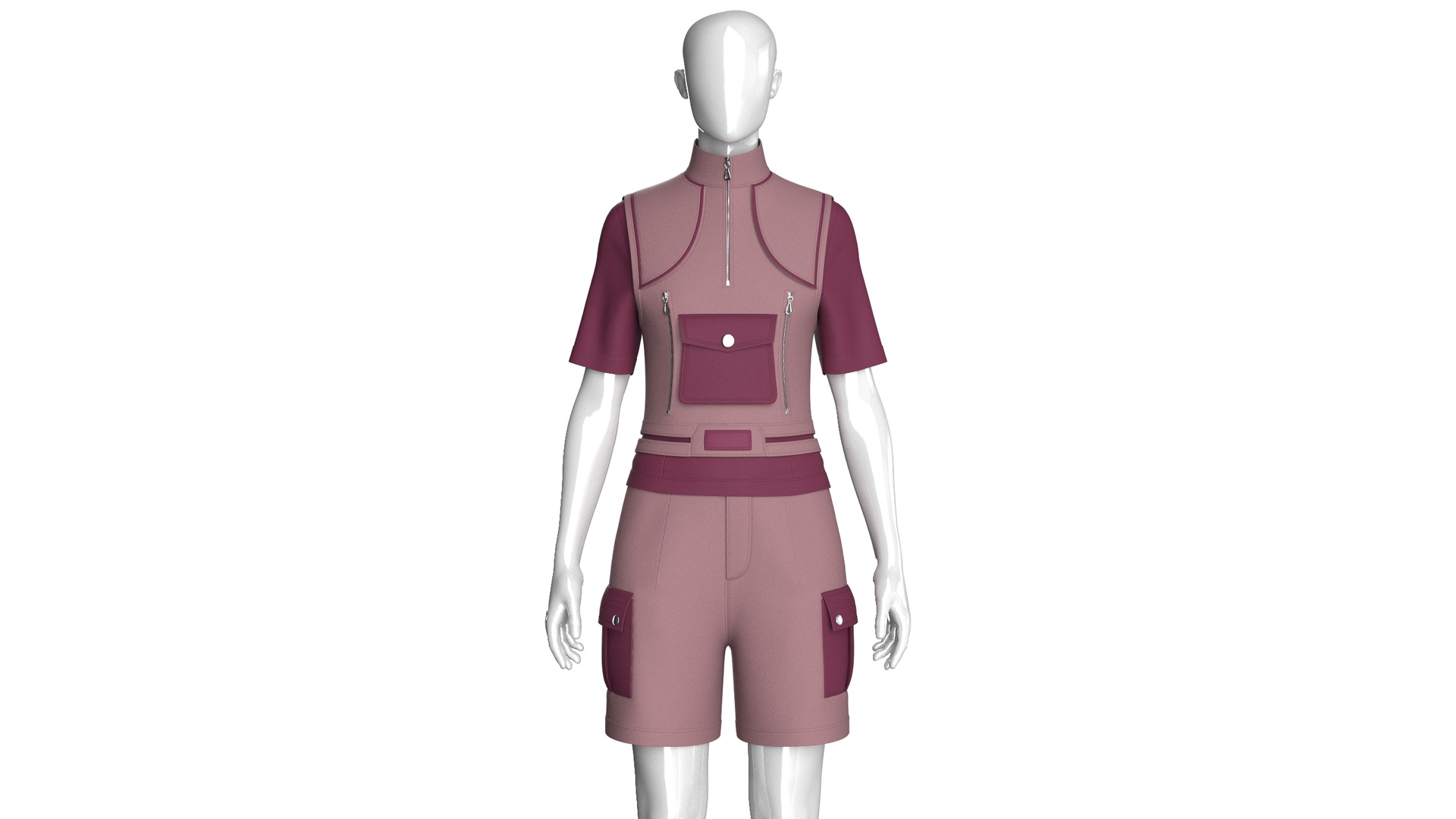Media 1 for listing Girls Half Zip Vest T-shirt With Cargo Shorts | High Poly
