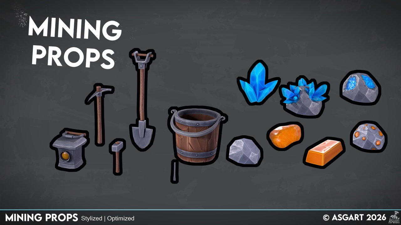 Media 1 for listing ⛏️ Stylized Mining Props | 3D Asset Pack ✨