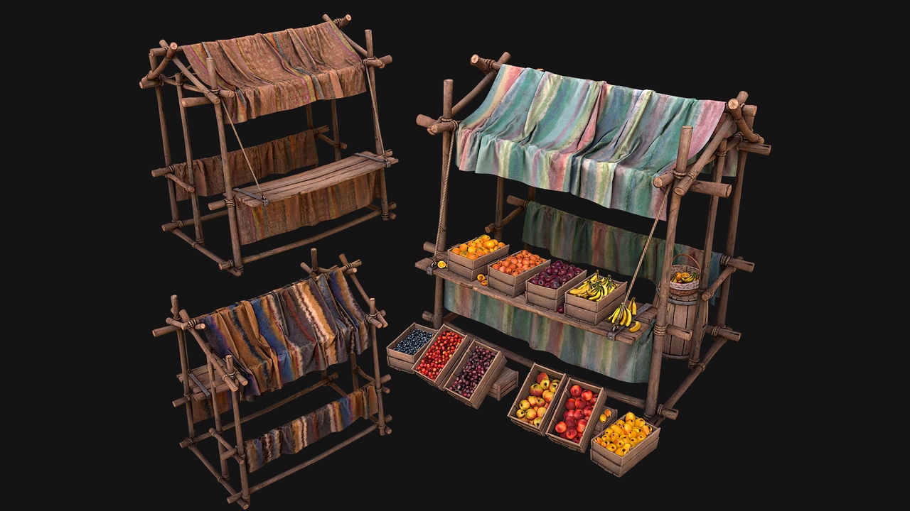Media 1 for listing Medieval Market Fruit Stalls Tent Pack Bazaar Food Stand