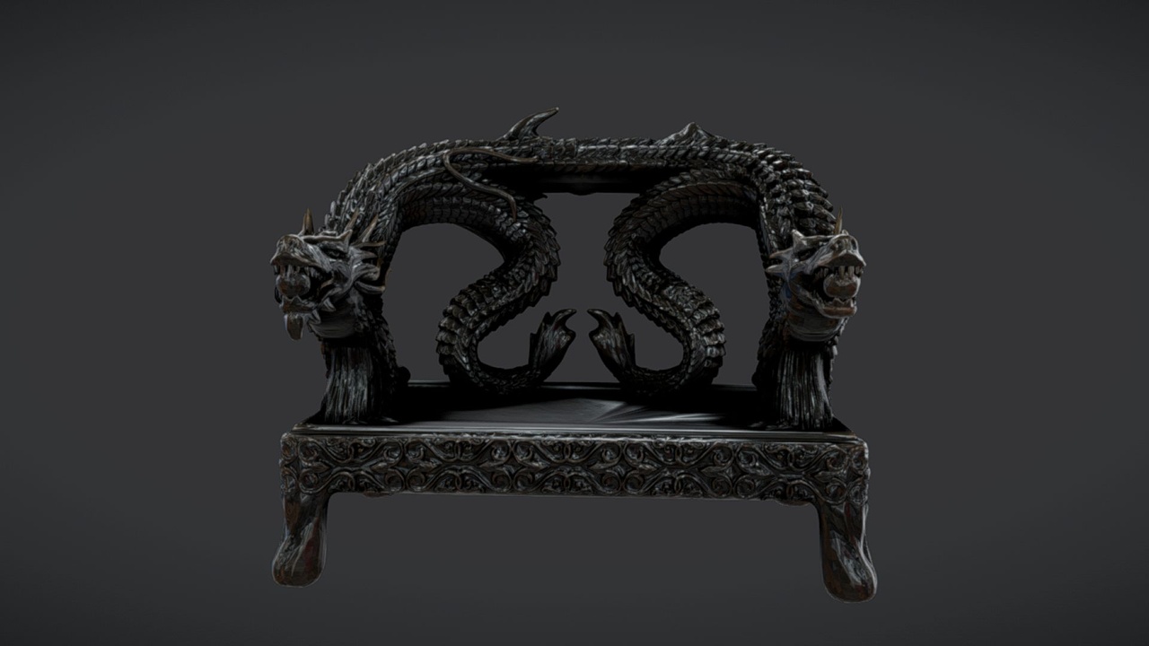 Media 1 for listing Asian-Style Dragon Throne Chair – High-Quality 3D Model with 8K PBR Textures